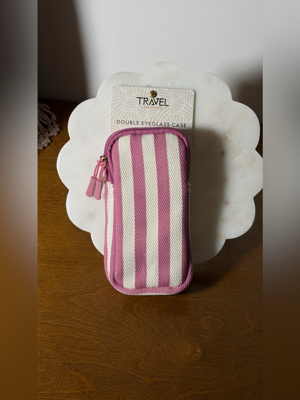 TRAVEL Double Eyeglass Case - Pink & Cream Stripes - Picture 3 of 11